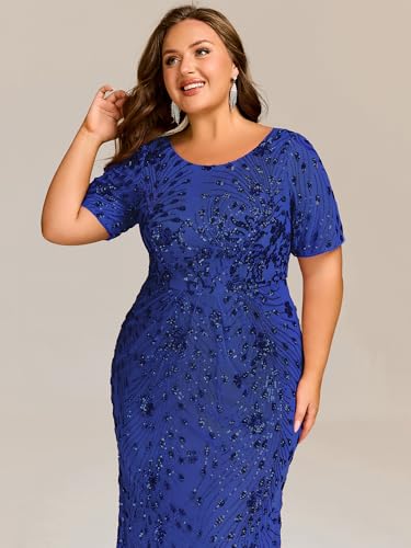 Image of Ever-Pretty Plus Women's Short Sleeves Bodycon Sequin Ball Gown Maxi Plus Size Formal Evening Dresses Vestidos De Fiesta