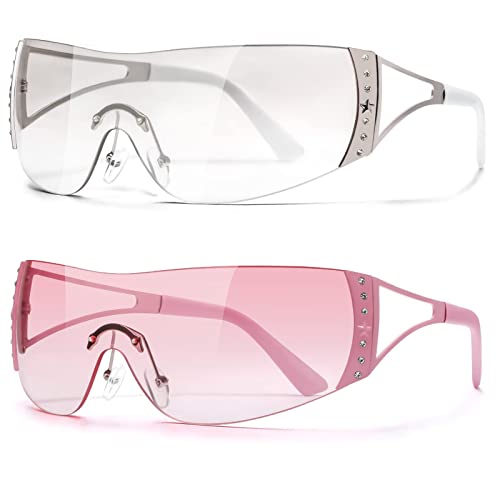 DQbhzh Y2K Sunglasses for Women Men Oversized Wrap Around Rimless