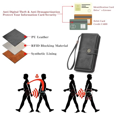 Image of RNIEGA Womens Wallet Leather Billfold RFID Blocking Credit Card Holder Wristlet Wallets for Women Ladies Purses with Zipper Coin Pocket