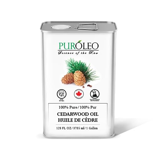 PUROLEO Cedarwood Essential Oil 128 Fl Oz/3785 ML (Packed in Canada) 100% Pure & Natural Cedarwood Oil for Aromatherapy, Relaxation, and Skin Care - Cedarwood Oil for Diffuser
