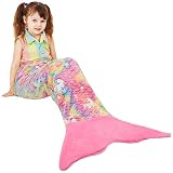 Catalonia Classy Glow in The Dark Meerjungfrauen Schwanz Decke, weicher Warmer Plüsch Fleece Schlafsack Kuscheldecke, 155 x 50 cm Fischschuppenmuster, Einhorn