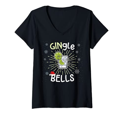 Donna divertente gingle bells natale gin pun regalo di natale maglietta con collo a v
