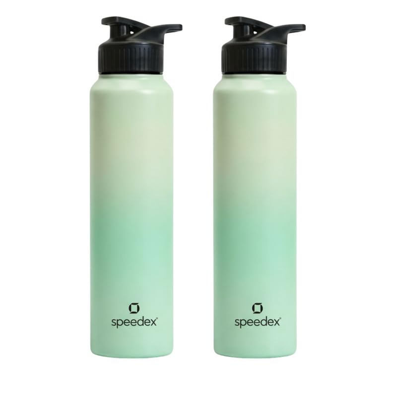 Image of Speedex Stainless Steel Metal Water Bottle 1 Ltr 1000 ml, BIS Approved, Leak Proof Sipper Cap Bottle for Office, School, Gym, Travel, Daily Use for Men, Women, Kids, Adults, Dual Green, Set of 2