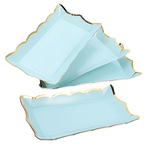 SOLUSTRE 4piezas Bandejas Desechables Decorativas Para Servir Frutas Postres y Aperitivos Set De Bandejas Con Encaje Azul Fiestas y Celebraciones