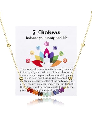 JSDDE Collier Chaîne Breloques 7 Chakra Perles Abaques pour Femme Fille Collier Fin Pendentif Pierres et Cristaux Naturelles Chaîne de Perle Doré Foulard Empilable Minimaliste Porte Bonheur (7 Chakra)