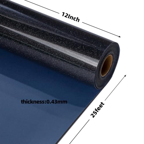 Image of guangyintong Glitter Heat Transfer Vinyl 12 inch x 25ft Black Iron on Vinyl