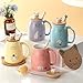 Imagen de BigNoseDeer Taza de gato Linda Taza de café de cerámica con tapa de gatito 3D Cuchara de acero inoxidable