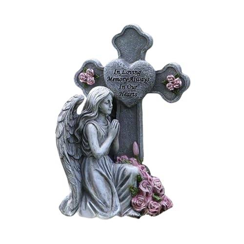 Generico Statue da Giardino Angeli per Esterno - Statua Angelo della Memoria con Luce Calda,Decorazioni Cimitero E Memoriale Per Giardino Cortile E Terrazzo