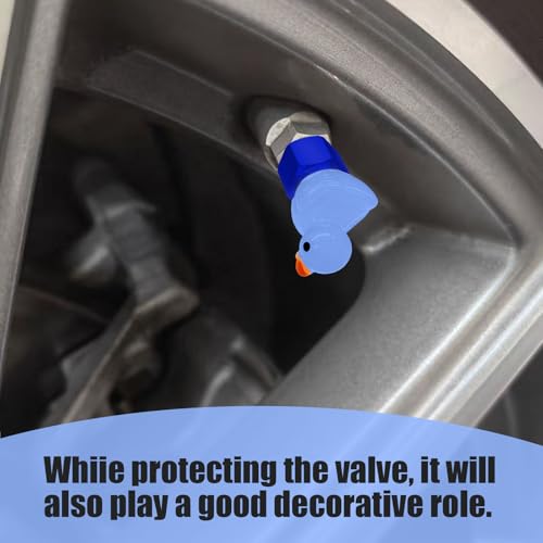 4 Pack Cute Duck tire Valve caps, Glow in The Dark Tire Valve Caps, Interesting and Practical Tire Decoration, Can be Used for Cars, Motorcycles, Trucks, and Bicycles.(Blue)