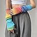 Insgoth Alt Colorful Arm Warmers Fingerless Y2k Fashion Knitted Long Cover Cute Kawaii Goth Scene Rave Thumb Hole Warm Knit Punk Stretchy Winter Gradient Arm Sleeve for Women Dance, Multicolor