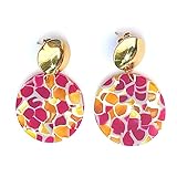 Pendientes Mujer Color Morado, Rosa, Blanco y Mostaza - Pendientes de Acero Inoxidable Dorado y...