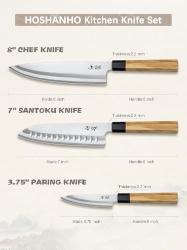 Image of HOSHANHO 3 PCS Kitchen Knife Set, Ultra Sharp Chef Knives, Ergonomic Handle
