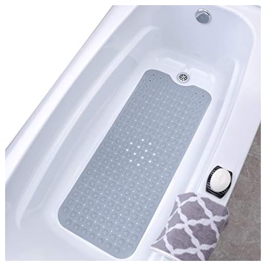 SlipX Solutions Extra Long Bath Mat 39 x 16 Inch, Non-Slip Traction for Tubs & Showers, Longer Than Standard Bathtub Mats (200 Suction Cups, Gray)