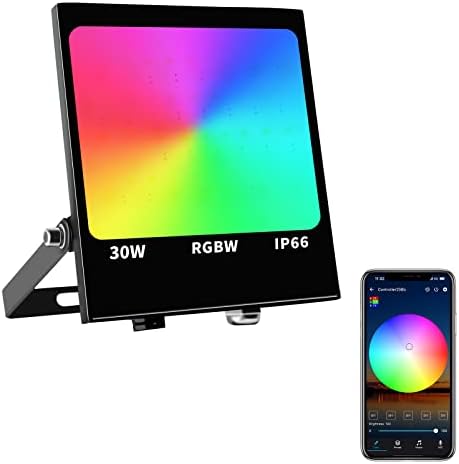 RGB Led Flood Light 300W Equivalent IP66 Waterproof App Control 16 Million Colors & White Light with Timing Outdoor Color Changing Led Stage Light Landscape Lights Smart Outdoor Flood Lights for Yard