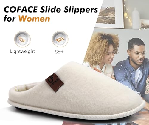 Image of COFACE Unisex Mens Womens Cozy Memory Foam Scuff Slippers Casual Slip On Warm House Shoes Indoor /Outdoor Felt Sandal Slippers Size 4-15