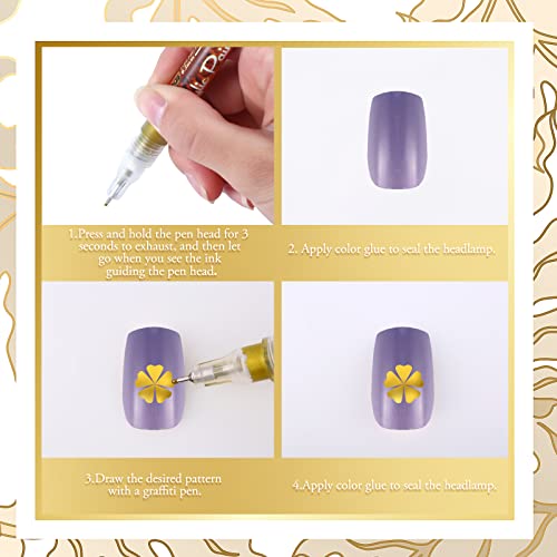 Nail Art Pen 4 Pieces Nail Polish Pens Portable Nail Art Pens Fine Tip Nail Painting Drawing Nail Graffiti Pen Quick Dry Diy Flower Abstract Lines Details Nail Art Pens (Gold, Silver, Black, White) #TOP3