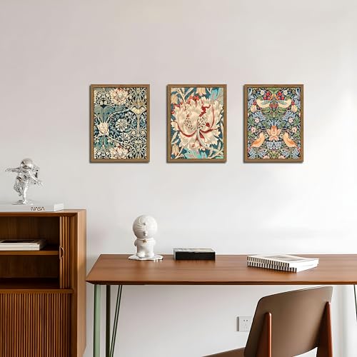 image for fancynew Wood Frame William Morris Wall Art Set of 3, Vintage Botanica