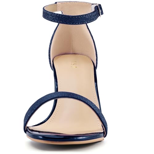 Allegra K Allegra K Women's Glitter Ankle Strap Chunky Heels Navy Blue Sandals 6 M US
