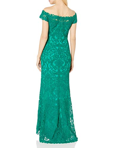 Tadashi Shoji Women's Illusion Neck Lace Gown, Deep Emerald, 4 #TOP1