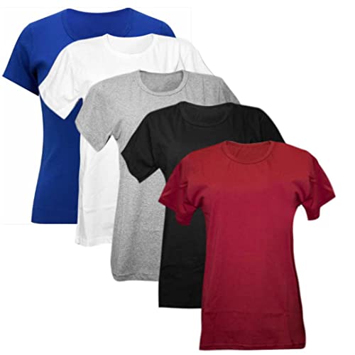 Kit 5 Baby Look 100% Algodão (Azul Royal, Branco, Cinza Mescla, Preto, Vinho, GG)