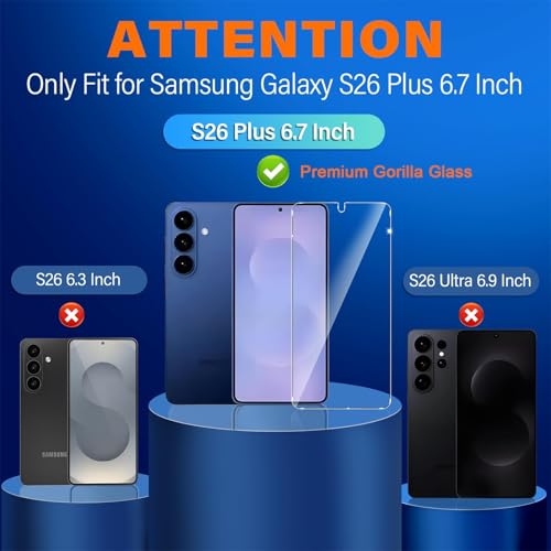 Image of firtstnow 3 Pack for Samsung Galaxy S26 Plus Screen Protector Tempered Glass + 3 Pack Camera Lens Protector, Military Grade Shatterproof, 9H Hardness, Fingerprint Unlock, Case Friendly 6.7 Inch