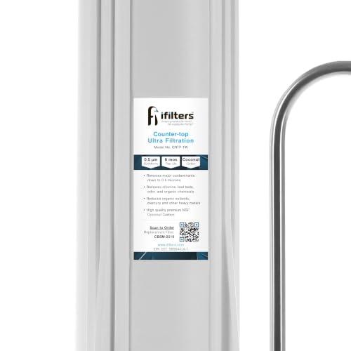 Image of iFilters CNTP-1W Countertop Water Filter with 0.5 Micron Carbon Block | CNTP-1W | White Countertop Drinking Water System | Reduces CTO, VOCs, Cysts, Pesticides, Bad Taste & Odor | White Housing