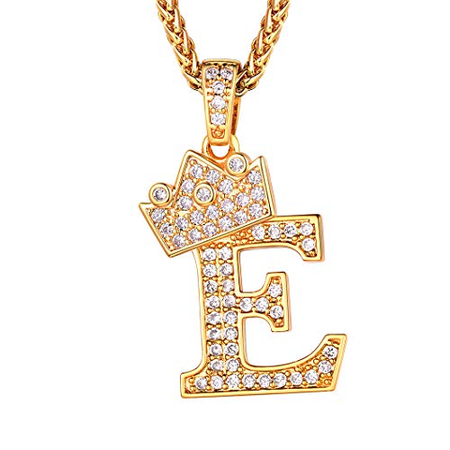 Richsteel Simulated Diamond Cubic Zirconia E Letter Pendant Necklace Men Women 18K Gold Plated Hip Hop Initial Name Jewelry #TOP16
