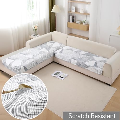 Image of HOKIPO 'Elira Series' Printed Water Repellent + Waterproof Quick Dry L Shape (3+3 Seater) Sofa Seat Cover Mat, Snow White Black Geometry (AR-5249-C9*2)