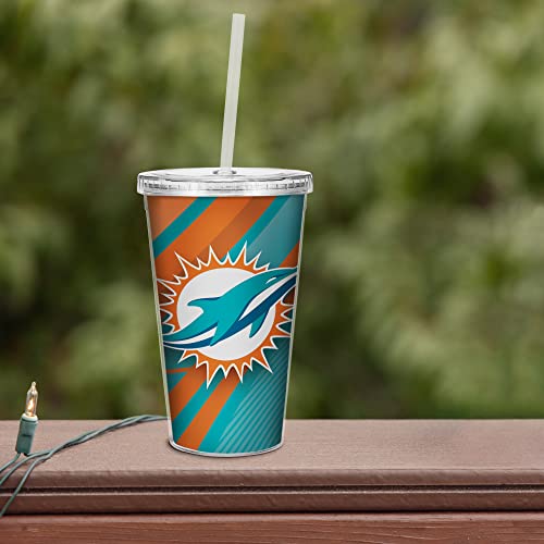 Image of Rico Industries NFL Football 16oz Clear Tumbler W /Straw for NFL Fans