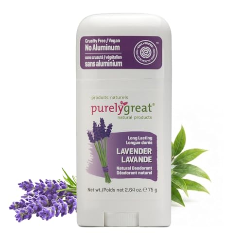 Purelygreat Lavender Scented Women & Men Natural Deodorant Stick | Travel Friendly Hygiene Essential | Parabens & Aluminum Free Clean Deodorant for Women & Men - 2.64 oz / 75 g