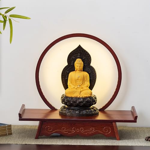 Étagère d'autel de Bouddha lumineuse en bois pour créer un havre de paix intérieur