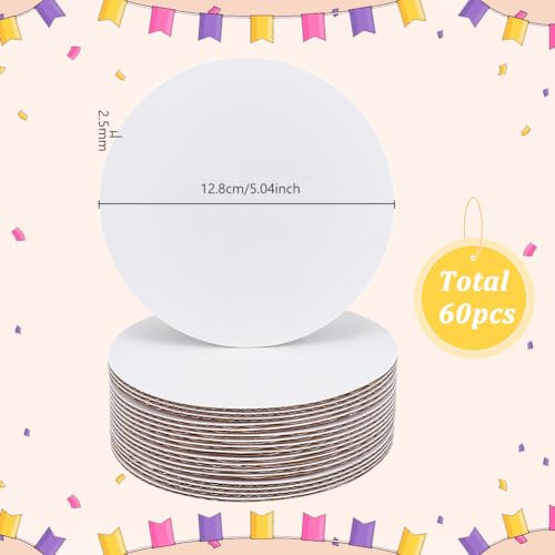 BENECREAT 60 Stück Weiße Pappe Kreise für Kunst und Handwerk, 128mm Runde Wellpappe Matte für Untersetzer, Namensaufkleber, Zeichnen, Dekorieren, 2.5mm Dick