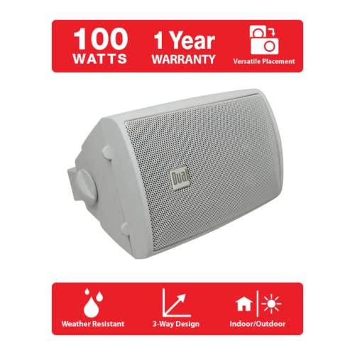 Dual Electronics Lu43Pw 3-Way High Performance Outdoor Indoor Speakers With Powerful Bass | Effortless Mounting Swivel Brackets | All Weather Resistance | Expansive Stereo Sound Coverage | Sold In Pairs, White #TOP3