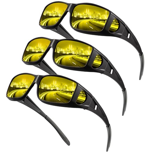 Night Vision Glasses, Fit Over Glasses Mens Womens, Wrap Around Anti Glare HD Night Vision Lens for Men Women