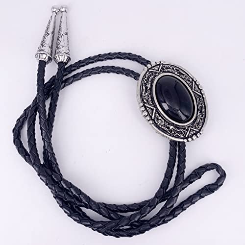 Selovo Genuine Leather Cowboy Native American Flower Retro Bolo Tie Black Rhinestone #TOP1