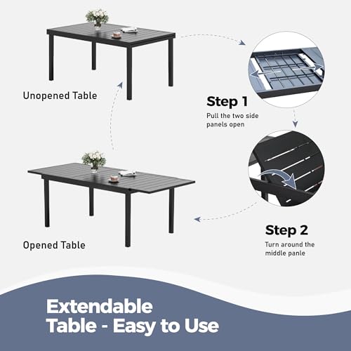 Image of SUNSHINE VALLEY 9pc Patio Dining Set, Extendable Metal Table & 8 Chairs