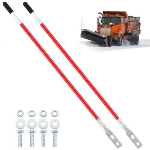 Lasnten 2 Pcs 27 Inch Reflective Snow Plow Blade Markers Guide Kit Steel Wire Inside Bolt on Bumper Guides High Visibility Easy Installation for ATV Snowplows (Red)
