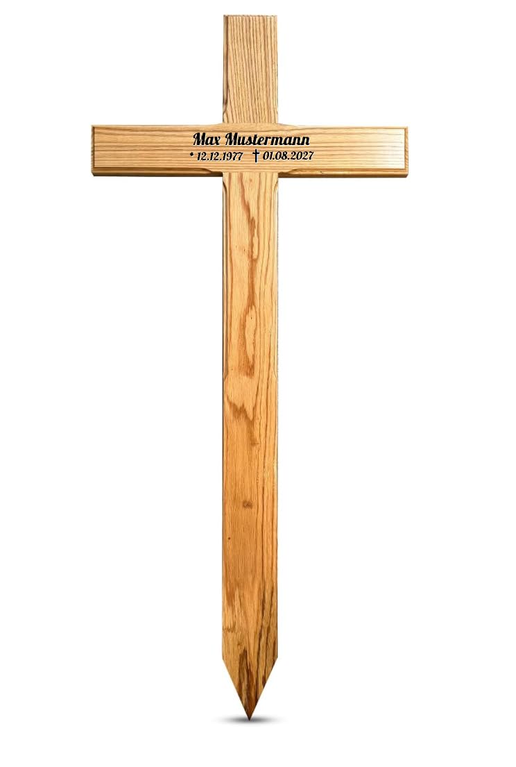 LIGNORIA Grabkreuz groß 155 cm aus Holz mit personalisierter Beschriftung in original Friedhofsgröße – handgefertigt in Deutschland – hochwertiges Holzkreuz für Grab und Gedenkstätte – wetterfest