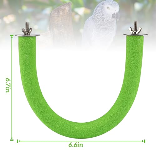 Image of Rypet U Shape Parrot Perch Stand Toy for Paw Grinding Clean Stick Exercise, Rough-Surfaced Quartz Bird Perch Standing Cage Accessories for for Small Parakeets Cockatiels Conures Macaws Finches(Green)