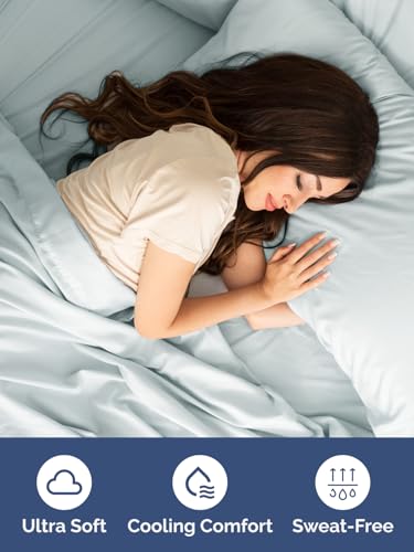 Image of Extra Deep Full Fitted Sheet - Single Fitted Sheet Only - Ice Blue | Easily Fits 18 inch to 24 inch Mattress, Soft, Wrinkle Free, Breathable & Comfy, Extra Deep Pockets Hotel Luxury Fitted Sheet