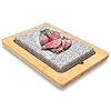 NutriChef Gril en Pierre Chaude Sizzle avec Plateau en Bambou – Gril de Table en Granite avec Poignées Antidérapantes, Contrôle de Température Réglable, Température Max 288°C
