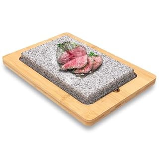 NutriChef Gril en Pierre Chaude Sizzle avec Plateau en Bambou – Gril de Table en Granite avec Poignées Antidérapantes, Contrôle de Température Réglable, Température Max 288°C