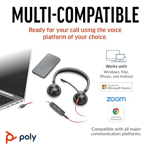 Image of Poly (Plantronics) Blackwire 3325 Teams Certified USB-C Headset, On Ear W /Noise-Canceling Mic, Connect to Mobile /Tablet Via USB-C /A, Works with Teams, Zoom, and More, Black, 8G0Z1AA