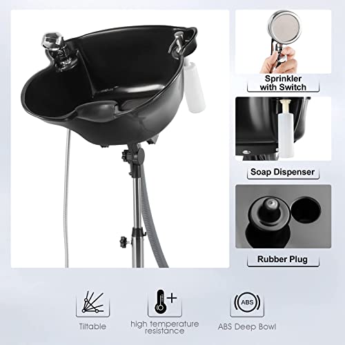 Artist Hand Shampoo Bowl Portable Salon Sink With Adjustable Height And Drain; Sprinkler With Switch Hair Washing Basin Salon Chair Barber Deep Bowl #TOP3
