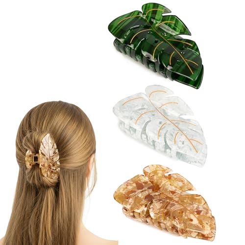 Hair Clips for Women,3.5 Inch Leaf Acetate Strong Hold Claw Clips,Unique Stylish Spring Autumn Hair Accessories Decor Thanksgiving Christmas Gift for Girls Family Thick Thin Hair(3 PCS)