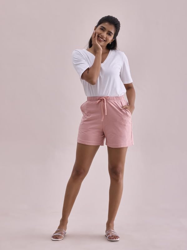 Image of GO COLORS Women Solid Mid Rise Relaxed Fit Casual Shorts