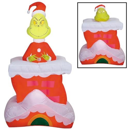 Gemmy Animated Airblown Grinch Pop Up from Seussian Chimney 5.5 ft Tall Multi