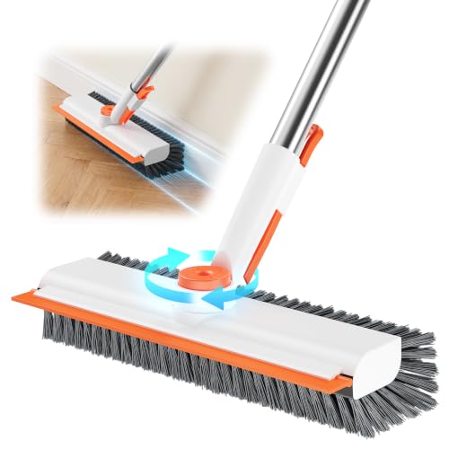 HelpX Floor Scrub Brush with Long Handle, 3 in 1 Deck Brush with Squeegee