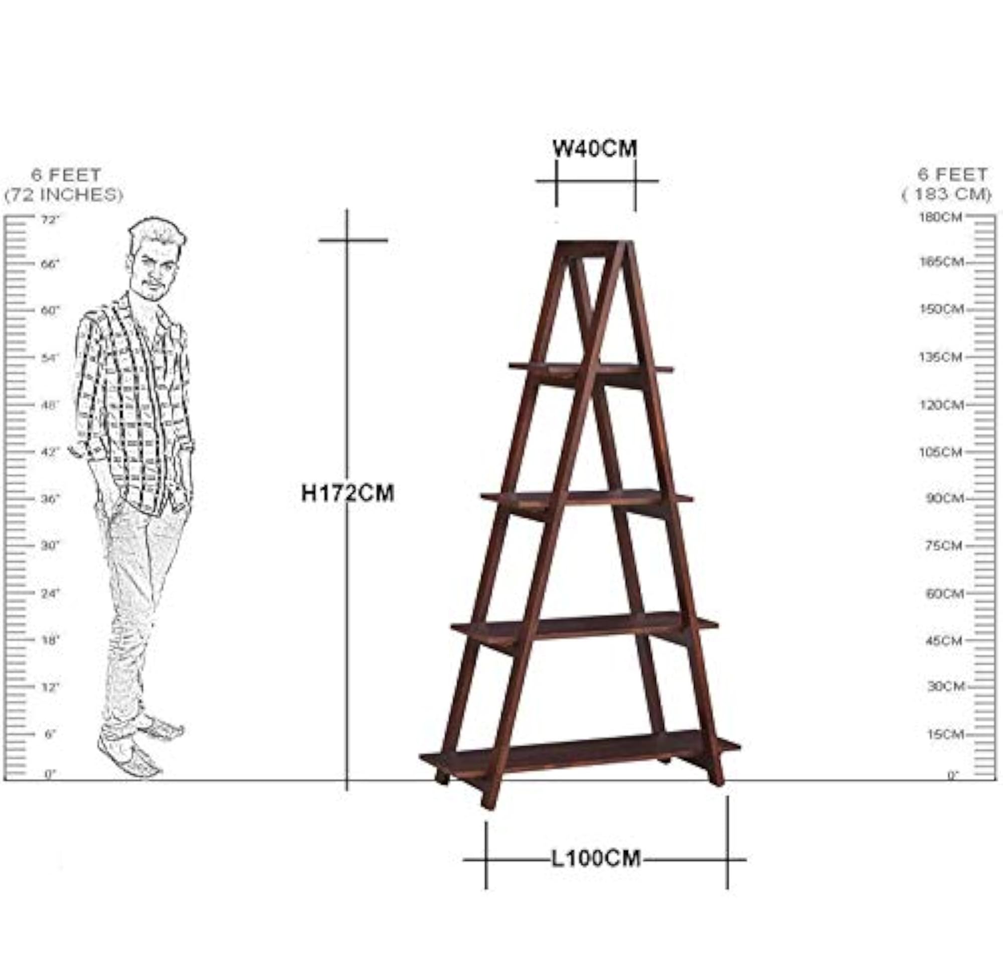 Pine Wood Ladder Shelf Bookshelf Planter Stand for Home Decor