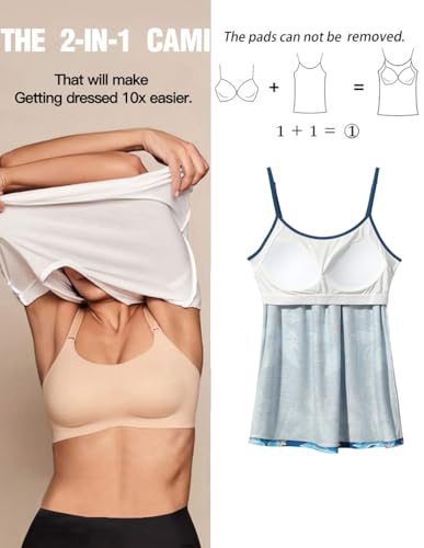 Image of Camisoles for Women with Built in Bra Adjustable Strap Tank Tops Cami Sleeveless Summer Tops for Workout Sleeping Traveling